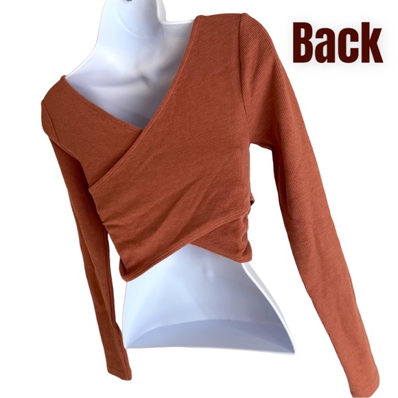 EUC LOVERS + Friends Long Sleeve Ribbed Wrap Cropped Top (BN16-103) - Picture 4 of 11